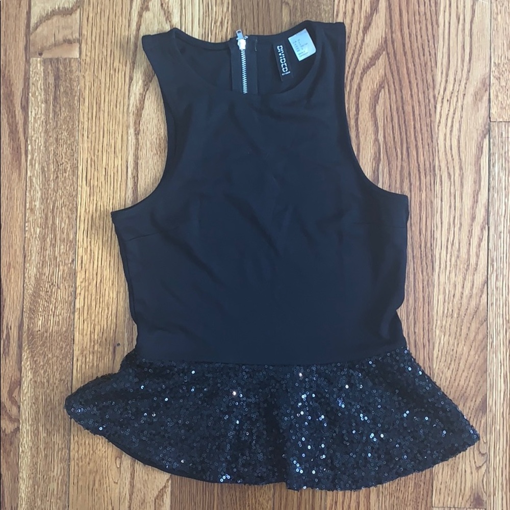 H&M black peplum top with sparkles - size 2